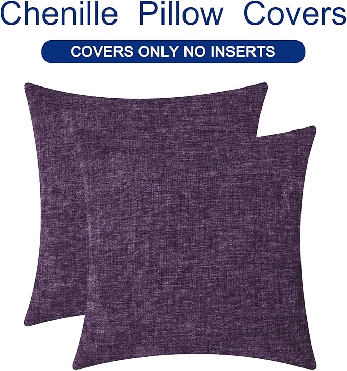 CaliTime Throw Pillow Covers Decorative 18 X 18 Inches Pack of 2 Cozy Chenille Cushion Cases for Couch Sofa Bed Living Room Home Plum Purple-Ruum Studio Home