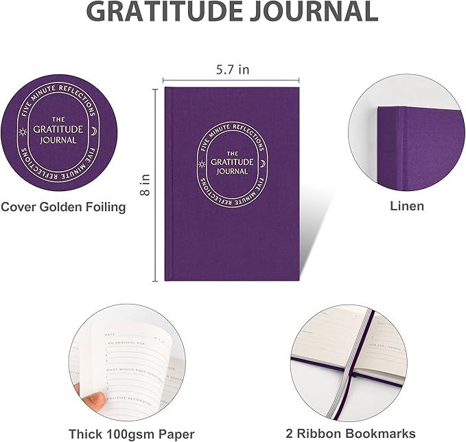 And Per Se Gratitude Journal – Five Minutes a Day to Cultivate Mindfulness, Happiness, Positive Vibes, Affirmations & Self-Reflection – Undated Daily Gratitude Journal for Women & Men (Purple)-Ruum Studio Home