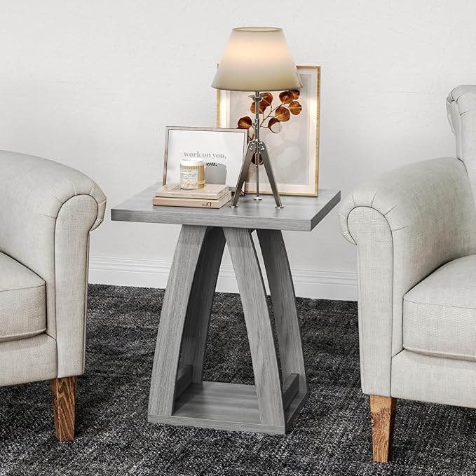 End Tables Living Room, Side Table Beside Sofa, Nightstand for Bedroom, Couch Side Table with Shelf, Modern End Table for Living Room, Grey End Table-Ruum Studio Home