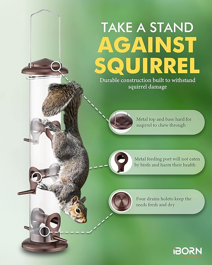 iBorn Metal Bird Feeder Hanging Wild Bird Seed Feeder for Mix Seed Blends Heavy Duty All Metal Coffee Finish,14 Inch 6 Port,Pack of 2-Ruum Studio Home