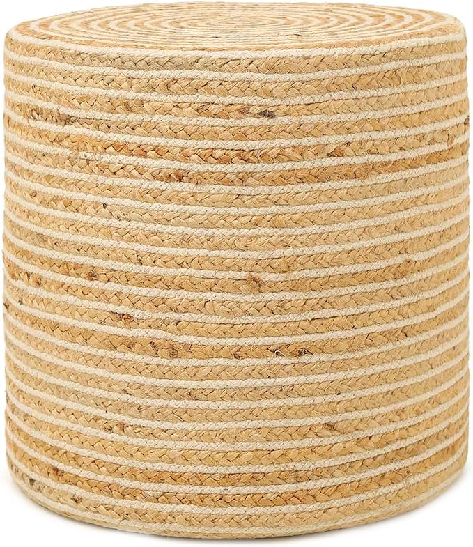 REDEARTH · Cylindrical Pouf Foot Stool Ottoman - Jute Braided Pouffe Poof Sitting Footrest for The Living Room, Bedroom, Nursery, Patio, Lounge & Other Rooms in Home (14.5”x14.5”x16”; Natural Ivory)-Ruum Studio Home