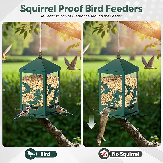 Squirrel Proof Bird Feeders for Outdoors, 6LBS Extra Large Capacity Hanging Metal Bird Feeder with Weight-Activated Perches, Wild Bird Feeders for Outside Finch, Cardinal, Blue Jay-Ruum Studio Home