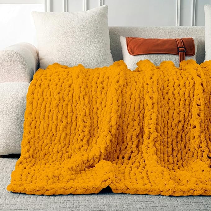 Ultra Soft Chunky Knit Blanket Throw -40x50 Hand Knitted Warm Chenille Throw Blanket, Home Decor Soft Thick Yarn Cable Knit Blanket Breathable Fleece Banket Christmas for Couch Bed Sofa Best GIF-Ruum Studio Home