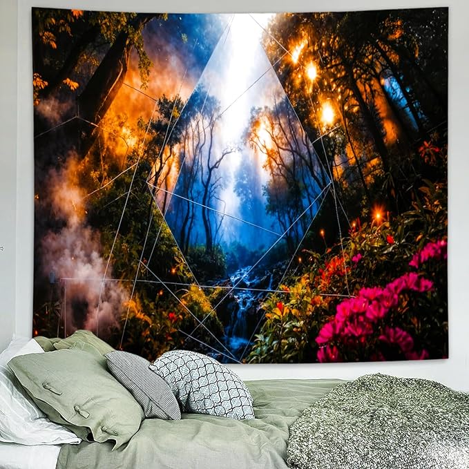 Delur Forest Tapestry Tree of Life Misty Tropical Rainforest Tapestry Wall Hanging Mystical Colorful Spiritual Psychedelic Nature Landscape Headboard for Bedroom Living Room Home Decor (59.1" x 78.7")-Ruum Studio Home