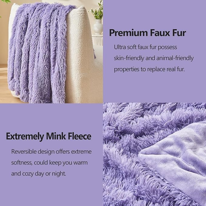 GONAAP Fuzzy Faux Fur Throw Blanket Twin Size Lavender Super Soft Cozy Plush Fuzzy Shaggy Blanket for Couch Sofa Bed (Lavender, Twin(60"x80"))-Ruum Studio Home