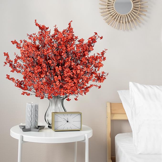 Sggvecsy 15 Pcs Babys Breath Artificial Flowers Gypsophila Bouquets Bulk Real Touch Fake Silk Flowers for Home DIY Floral Arrangement Table Centerpiece Fall Thanksgiving Autumn Decoration (Orange Red)-Ruum Studio Home