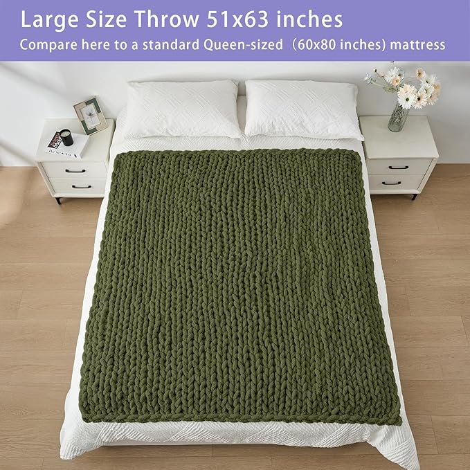 Bigacogo Chunky Knit Throw Blanket for Couch, 51x63 inches, 100% Hand Knitted with Thick Jumbo Chenille Yarn, Cozy Soft Large Rope Knot Cable Crochet Blankets for Sofa Bed Living Room, Yellow Green-Ruum Studio Home