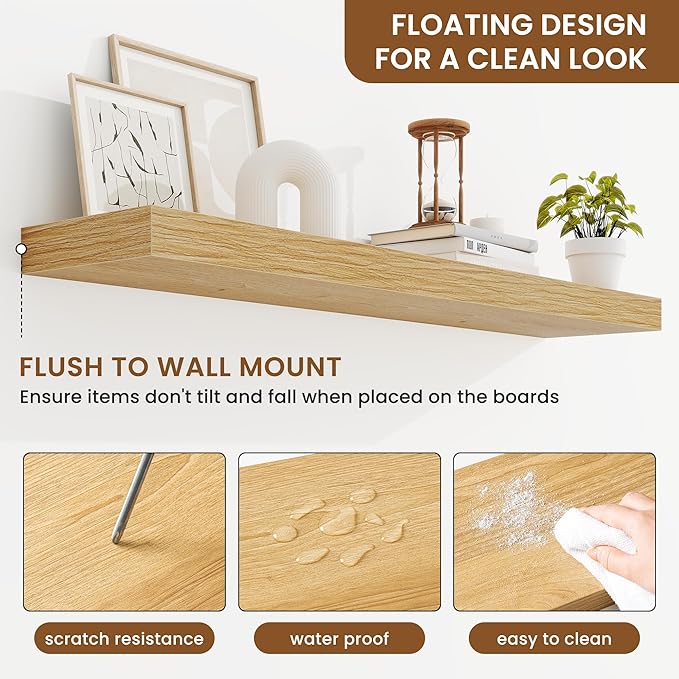 fuqing Floating Shelves for Wall, Bathroom Shelf Wall Mounted for Storage, Shelves with Invisible Bracket for Bedroom, Kitchen, Living Room, Farmhouse Small Book Shelf, 40 Inch Set of 2, Oak-Ruum Studio Home