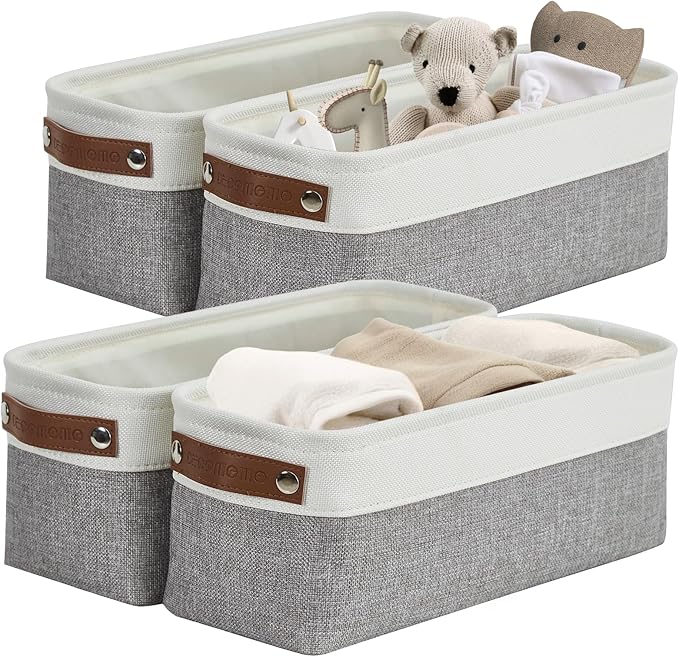 DECOMOMO Narrow Storage Bins Small Baskets for Organizing Bathroom, Toilet Tank, Towel Storage, Entryway, Gifts (Grey and White - Set of 4)-Ruum Studio Home