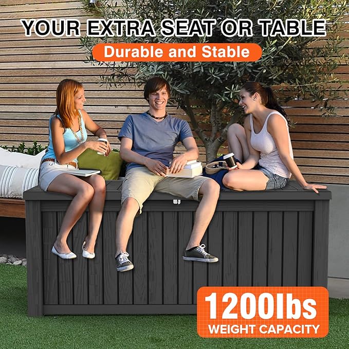 150 Gallon Double-Wall Resin Deck Box - Lockable Waterproof Outdoor Storage Box, 1000lbs Capacity & Doubles as Seating for Patio Furniture - Garden Tools, Pool Accessories (Black)-Ruum Studio Home