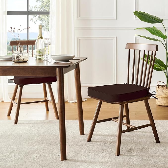 downluxe Chair Cushions for Dining Chairs, Waterproof Kitchen Chair Pads, Non-Slip Dining Seat Cushion with Ties, 17" x 16" x 2.5", Brown, 6 Pack-Ruum Studio Home