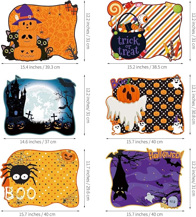 MCEAST 6 Pack Halloween Plastic Placemats Halloween Pumpkin Spider Ghost Waterproof Table Mats Assorted 6 Styles Halloween Party Table Decorations for Home Kitchen Dining, 16 x 12 Inches-Ruum Studio Home