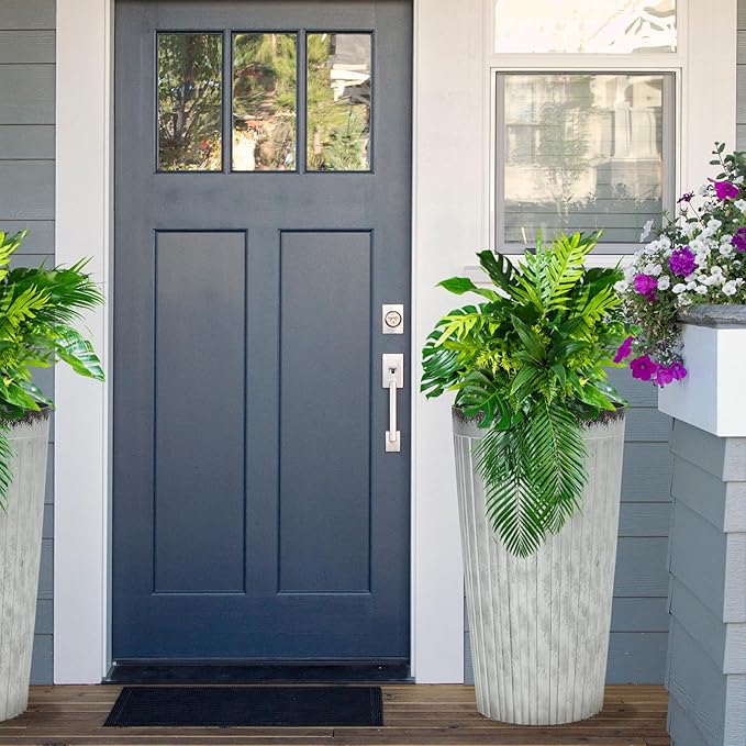 Worth Garden 22.5" H. Plastic Planters - Set of 2 Silver Color Tall Conical Plant Pots for Indoor Outdoor Use - Decorative Lightweight Flower Pots for Front Porch, Patio, Deck - 12.5" Dia x 22.5" H-Ruum Studio Home