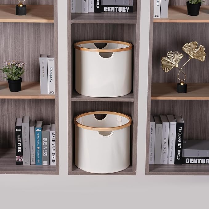 efluky Storage Baskets for Organizing, Fabric Storage Bins with Bamboo Handles, Collapsible Storage Baskets for Shelves and Closet,Medium, Beige Set of 2-Ruum Studio Home