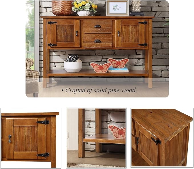 Solid Wood Farmhouse Console Table,Sofa Table with Storage Drawers and Shelves,Entryway Table for Entry Hallway Foyer,Fully Assembled (48" Brown)-Ruum Studio Home
