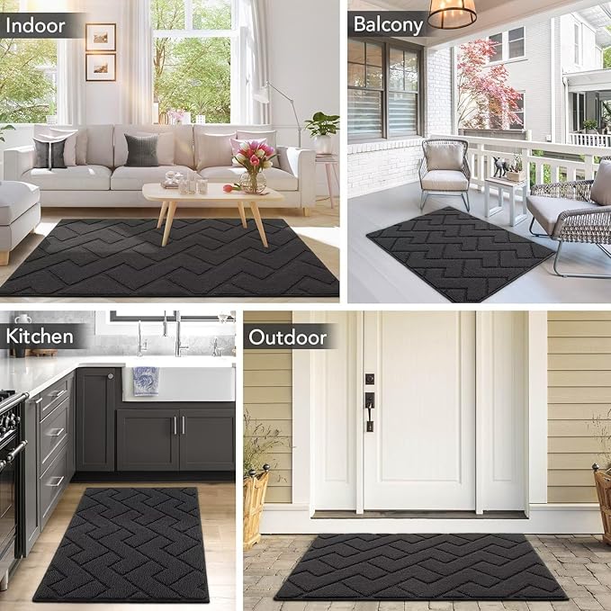 hicorfe Front Door Mat Outside Entrance,32"x40" Absorbent Muddy Dirt Resist Welcome Door Mats Outdoor Indoor,Stain and Fade Resistant,Non Slip Backing Entry Mat Doormat for Entryway(Charcoal)-Ruum Studio Home