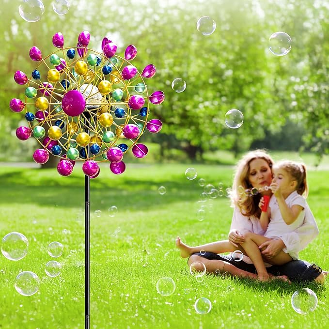 Large Wind Spinners Outdoor Solar Garden Decor Light - Unique Ferris Wheel Shaped Colorful Windmill, Durable Waterproof Design for Garden, Lawn, Patio-Ruum Studio Home