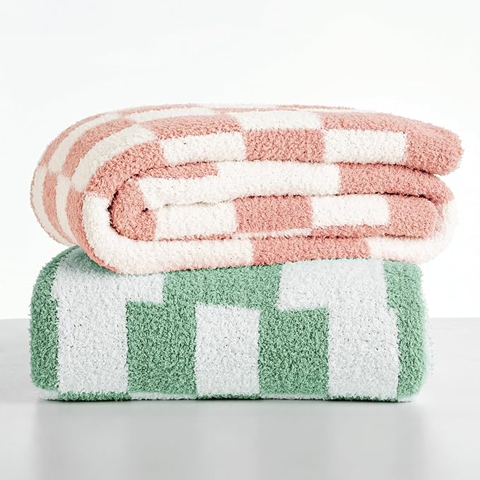 Joiedomi Throw Blanket for Couch, Pink White Checkered Knitted Blankets Gifts for Women Mom Girls, Cozy Cute Soft Throw Home Room Decor Aesthetic Women Mothers Birthday Gifts 50x70 Inches-Ruum Studio Home