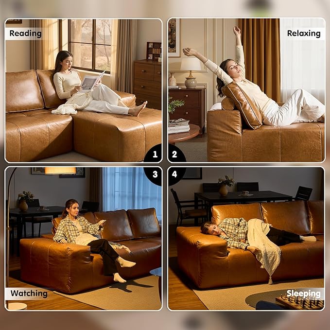 ovios Sectional Cloud Couch for Living Room, Modular Floor Sofa with Plush Corduroy, No Assembly Required, Big Comfy Couches Set with Fluffy Memory Foam, Stupendous U Shaped Sofas with Chaise, Brown-Ruum Studio Home