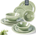 AmorArc Ceramic Dinnerware Sets, Handmade Stoneware Reactive Glaze Plates and Bowls Set, Scratch Resistant | Dishwasher & Microwave Safe Dishes Set, Service for 4 (12pc)-Ruum Studio Home
