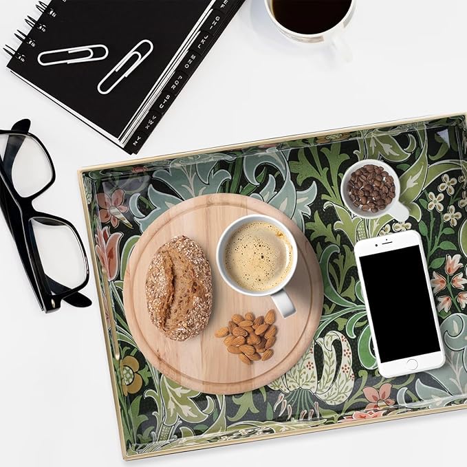 Spsyrine Serving Tray with Handles, Plastic Decorative Tray for Coffee Table, Living Room, Home Decor, Golden Lily-Ruum Studio Home