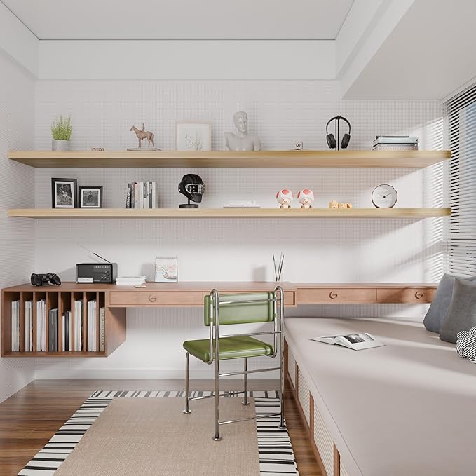 IAE Floating Wall Shelves 72 inch,Bathroom Shelves Wall Mounted,Invisible Shelves Floating Kitchen Shelves,Wooden Wall Shelves with Brackets for Living Room Wall Mounted,Easy Install,Set of 2,Natural-Ruum Studio Home