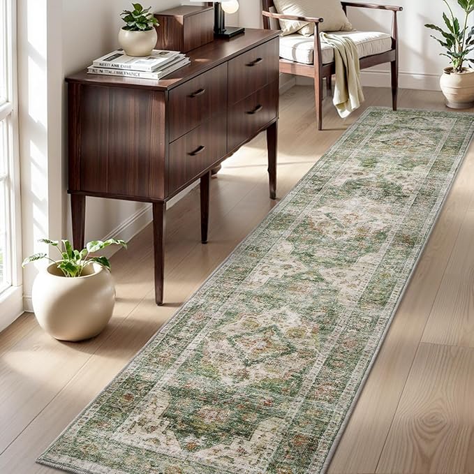AMOAMI-2X3 Small Rug-Washable Rugs Entryway Mat Indoor-Soft Vintage Non Slip Rugs for Kitchen Laundry Room Bathroom Green Decorative Accent Rug for in Front of Sink 24 Inch x36 Inch-Ruum Studio Home