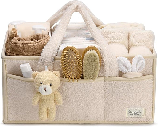 PeraBella Baby Diaper Caddy Organizer with Handle, Boy & Girl Shower Gift Basket, Portable Diaper Storage Basket Bin for Wipes, Newborn Baby Essentials Registry Search Must Haves, Car Caddy Organizer-Ruum Studio Home