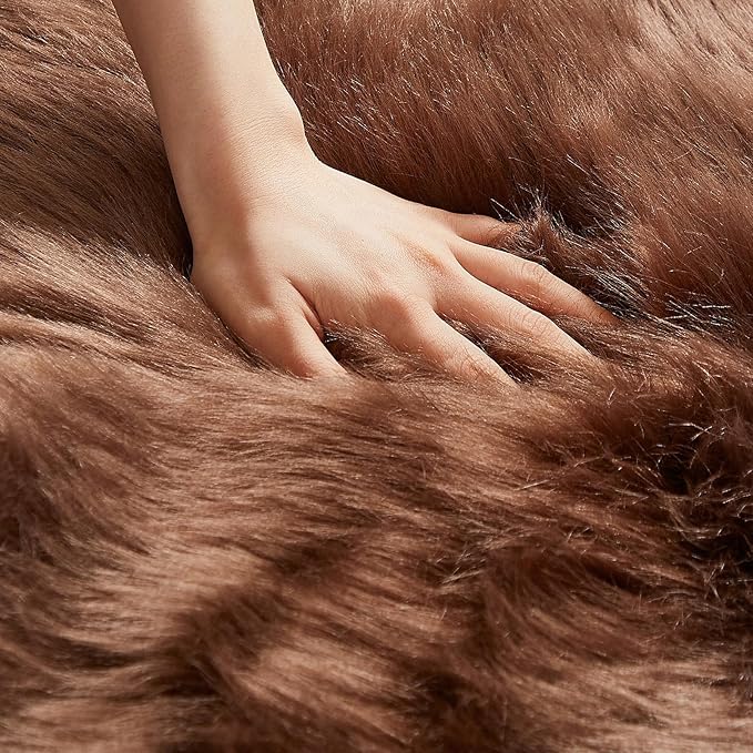 AMTOVO Faux Fur Rug, Coffee Ultra Soft Fluffy Shag Sheepskin Rug, 2 x 6 ft Runner Area Rugs for Bedroom Sofa Throw Cushion Room Decor, Rectangle-Ruum Studio Home