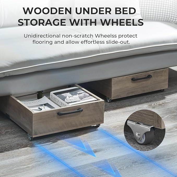 Under Bed Storage with Wheels, 2-Pack Under Bed Shoe Storage Organizer Drawer, Composite Wood Organizer for Shoes Clothes Containers in Bedroom for Clothes,Shoes(Grey)-Ruum Studio Home