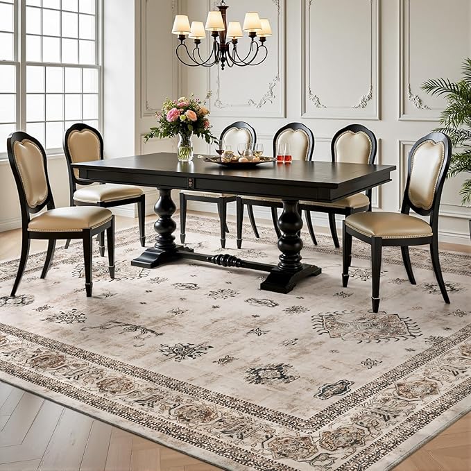 AMOAMI-Vintage Area Rug 8X10 Brown Rugs for Living Room-Soft Living Room Rug Non Slip Rugs for Bedroom Carpet Machine Washable Rug for Dining Room Bedside Office Room Decor-Ruum Studio Home
