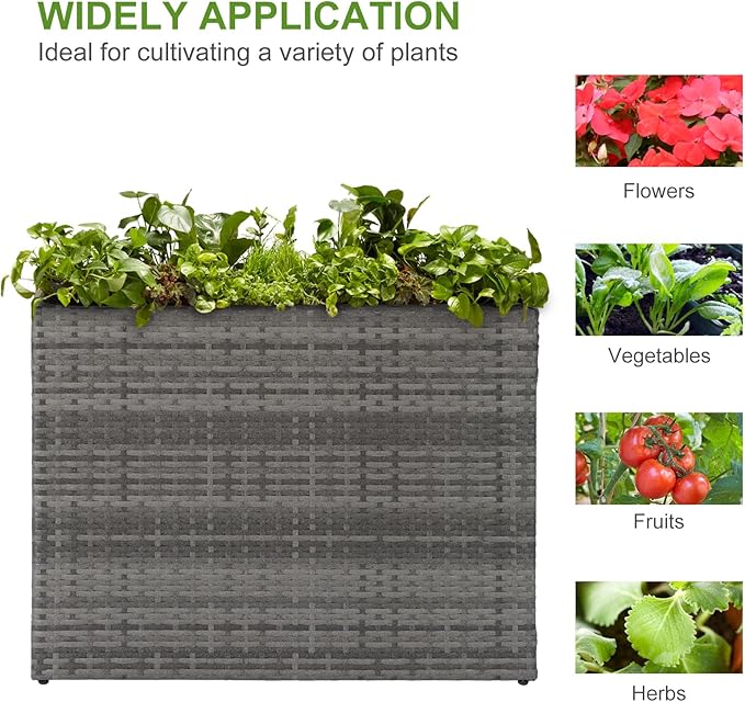 LEWIS&WAYNE Large Rectangular Block Planter Box Handmade Wicker Tall Planters for Outdoor Plants with Removable Liners Modern Planter for Indoor Outdoor Patio Deck - Gray, 38''x11''x30''-Ruum Studio Home
