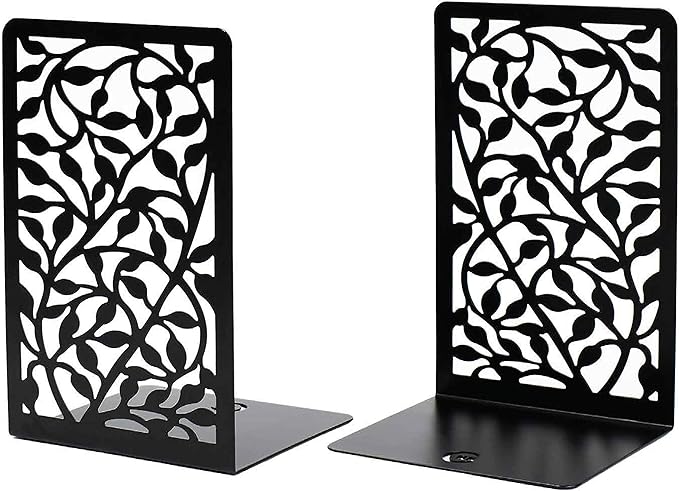 CNK Book Ends for Shelves - Metal Holders for Home Office Heavy Books, Shelf Stoppers, Decorative Set of 2 Black Infinite Leaves Bookends-Ruum Studio Home