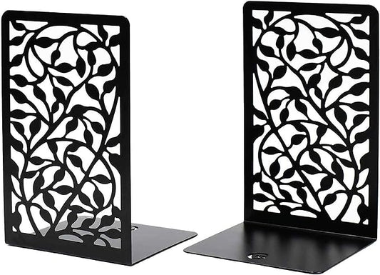 CNK Book Ends for Shelves - Metal Holders for Home Office Heavy Books, Shelf Stoppers, Decorative Set of 2 Black Infinite Leaves Bookends-Ruum Studio Home
