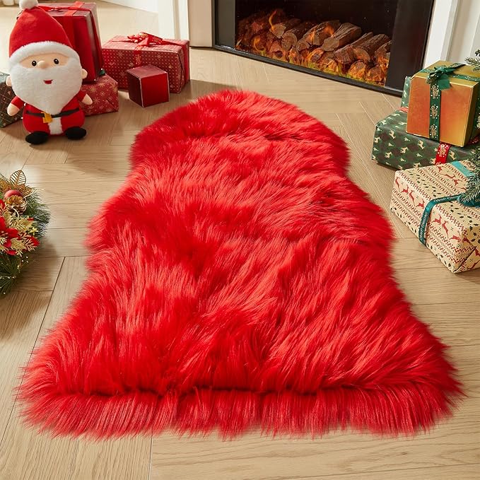 AMTOVO Faux Fur Rug, Red Area Rug, Fluffy Sheepskin Rug, Fuzzy Ultra Soft 2 x 4 ft Shag Rugs for Bedroom Sofa Throw Cushion Room Decor, Sheepskin-Ruum Studio Home