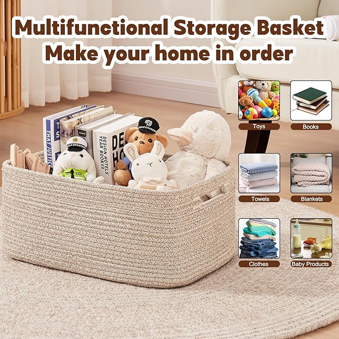 OIAHOMY Storage Basket for Shelves, Closet Cube Storage Bins Baskets for Clothes Blanket Towels, Baby Nursery, Toy Baskets Box, Woven Rope Basket, 17.72*12.99*7.87 IN, 2 Packs Brown-Ruum Studio Home