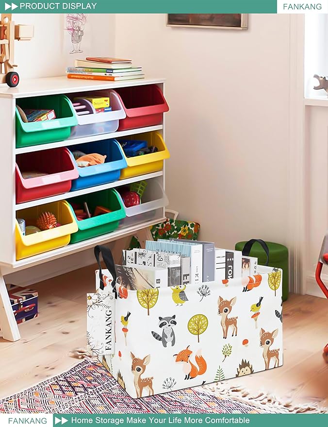 FANKANG Storage Bins, Nursery Hamper Canvas Laundry Basket Foldable with Waterproof PE Coating Large Storage Baskets for Kids Boys and Girls, Office, Bedroom, Clothes,Toys(Rec-deer）-Ruum Studio Home