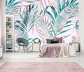 Tropical Pink Palm Leaf Wallpaper Girls Bedroom Colorful Plant Leaves Wall Mural Living Room (Not Peel and Stick)-Ruum Studio Home