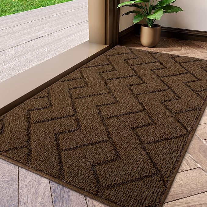 hicorfe Indoor Doormat,Front Back Door Mat TPR Backing Non Slip Mats 20"x31.5" Absorbent Resist Dirt Entrance Doormat Inside Floor for Entryway Washable Low-Profile(Dark Brown)-Ruum Studio Home