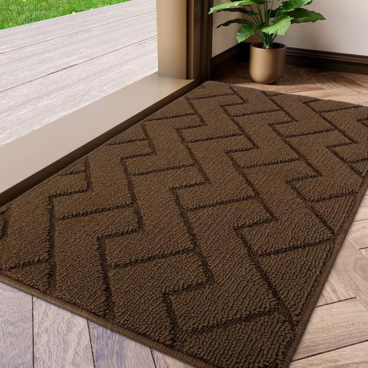 hicorfe Indoor Doormat,Front Back Door Mat TPR Backing Non Slip Mats 20"x31.5" Absorbent Resist Dirt Entrance Doormat Inside Floor for Entryway Washable Low-Profile(Dark Brown)-Ruum Studio Home
