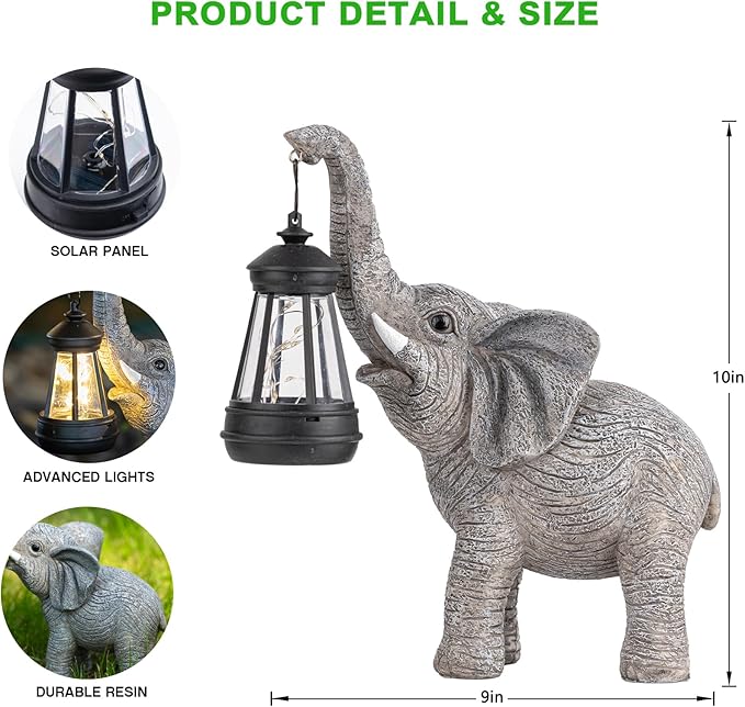 Solar Garden Statue Lights Elephants Figurine with Solar Lantern, Outdoor Yard Decorations for Patio Porch Home, Christmas Elephant Gifts for Women - Unique Housewarming Gifts-Ruum Studio Home