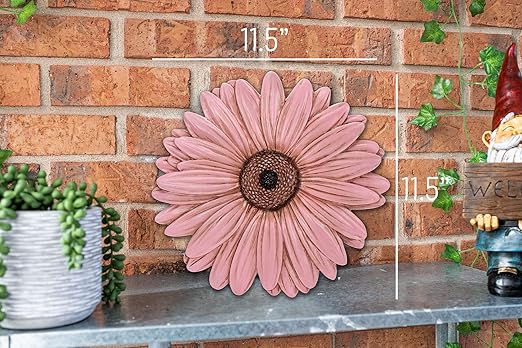 NAT & Jules Gerbera Daisy Flower Shaped Dimensional Indoor Outdoor 12 inch Cast Resin Decorative Garden Stepping Stone, Patio, Walkway Sculpture Yard Art, Pink-Ruum Studio Home