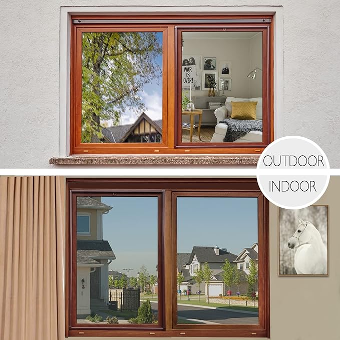 HIDBEA One Way Window Privacy Film Daytime, Heat Control UV Blocking Reflective Mirror Window Tint for Home, Non-Adhesive Self Static Cling Window Stickers (Silver, 17.5 Inch x 6.5 Feet)-Ruum Studio Home