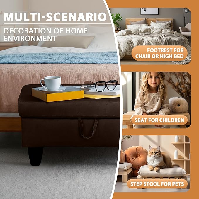 Ottoman Rectangular Storage Ottoman Bench, Flannel Footrest Stool Footstool with Lid for Living Room, Bedroom, Entryway, Coffee, 28.5"x19"x17.5"-Ruum Studio Home