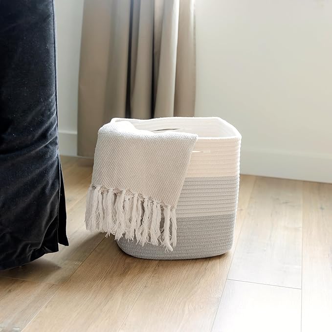 NaturalCozy 13 Inch Cube Storage Bins Cotton Rope Woven Baskets for Organizing 3-Pack | 13 x 13 Storage Cubes | Fabric Square Storage Baskets for Shelves Organizer, Kids Toy Bins, Closet Baby Nursery-Ruum Studio Home