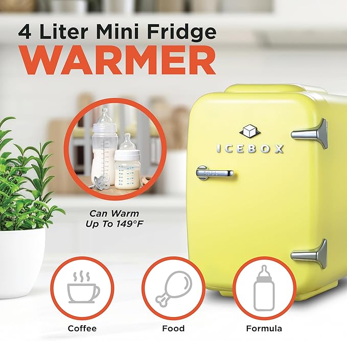 IBMF4SUN Fridge for Bedroom, Skincare, Portable Cooler & Warmer for Makeup, for Office & Home Refrigerator, Mini (4 L / 6-Can), Sun Yellow-Ruum Studio Home