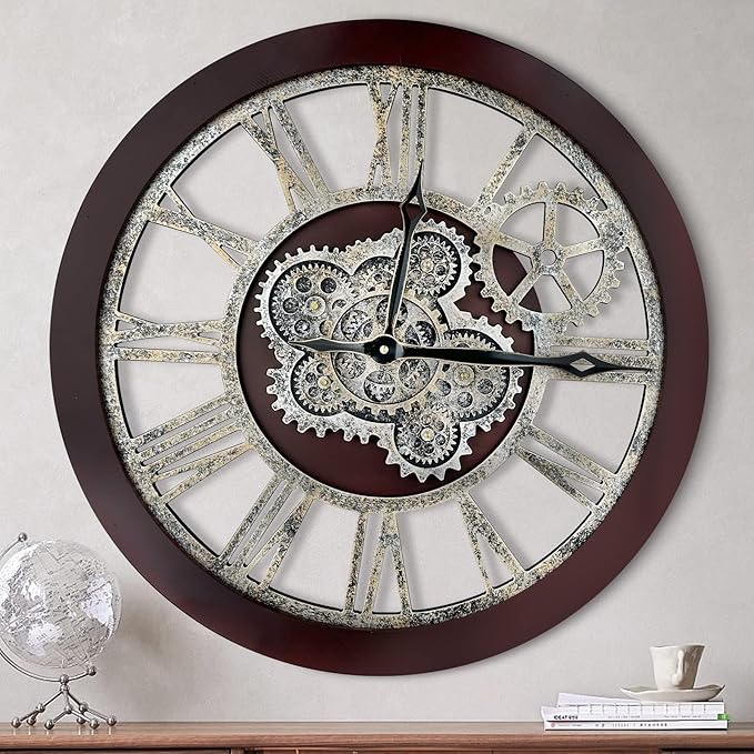 HOIBAI Wall Clock, Clocks for Living Room Decor 20 Inch Big Moving Gears Clock Farmhouse Vintage Rustic Wall Clock Vintage Roman Oversized for Home Bedroom House Kitchen Wall Decor-Ruum Studio Home