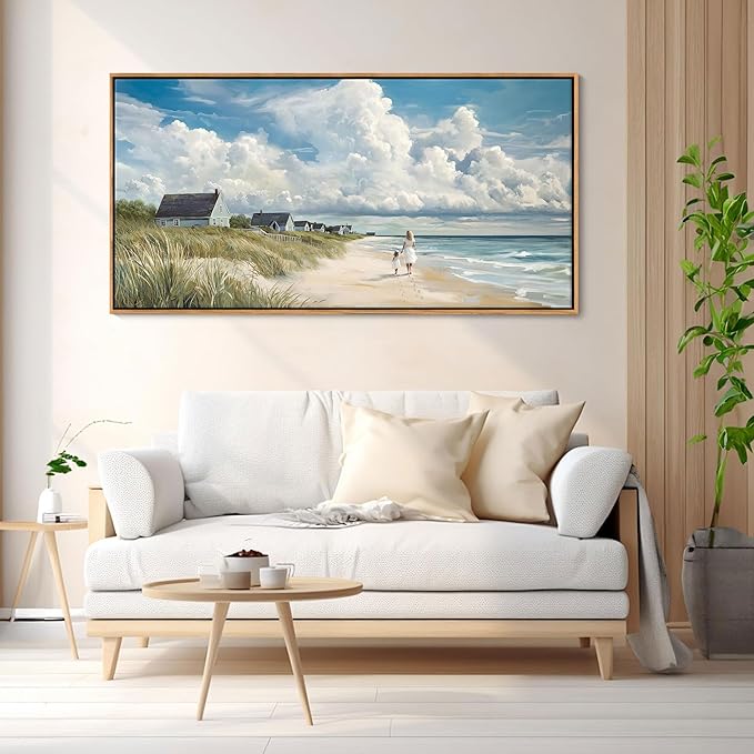 HGUAOA Coastal Canvas Wall Art - Large Landscape Wall Art for Living Room - Ocean and Beach Painting - Blue Artwork for Bedroom Decor - Above Bed Wall Pictures -Beach Theme Print Art-Ruum Studio Home