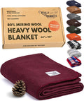 Woolly Mammoth Woolen Company Outdoor Merino Wool Throw Blanket - 66" x 90" Large Burgundy - Camping Essentials Bedroll & Emergency Survival Gear - Heavyweight Thermal & Breathable-Ruum Studio Home