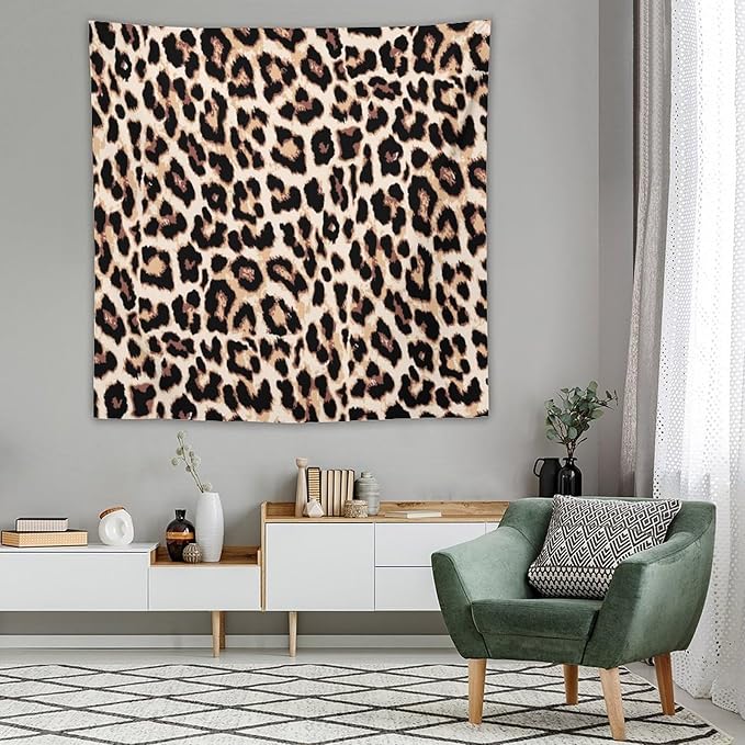 HZOHNAGO Leopard Print Tapestry Rustic Brown Leopard Wild Animal Printed Wall Tapestry Painting Wall Hanging for Bedroom Living Room Dorm 60" W x 60" H-Ruum Studio Home